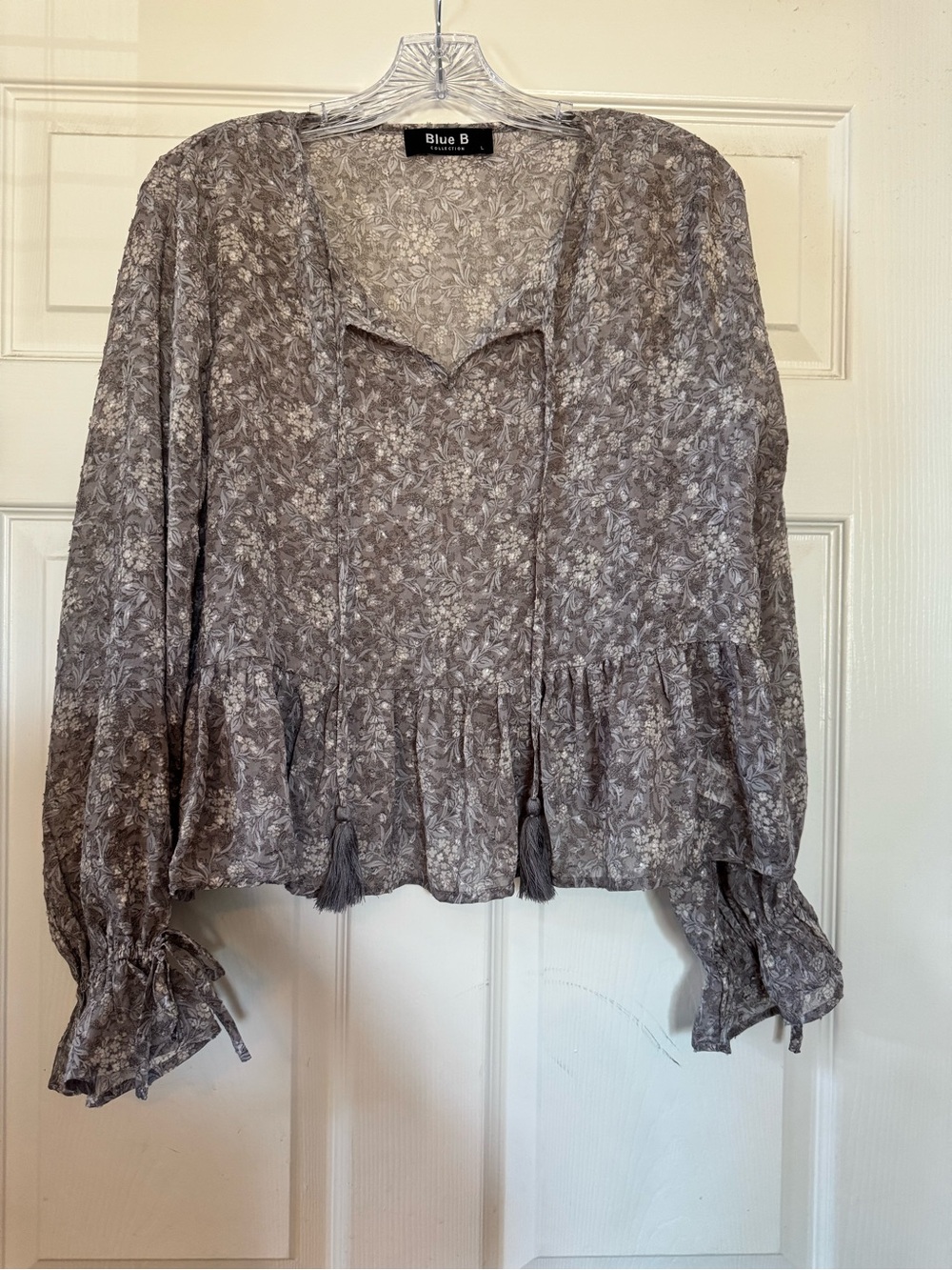 Blue B Collection Floral Peplum Blouse Gray L